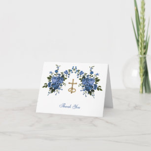 Elegante Hochzeit Blaue Blumen Religiös Dankeschön Dankeskarte