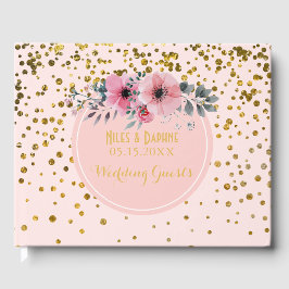Elegante Hochzeit | Blush Pink Floral Gold Confett Gästebuch