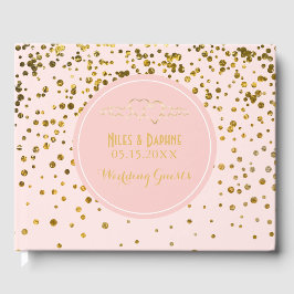Elegante Hochzeit | Blush Pink Gold Confetti Herz Gästebuch