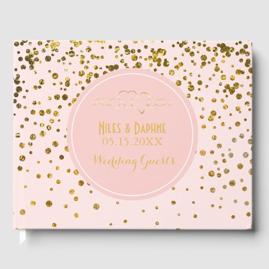 Elegante Hochzeit | Blush Pink Gold Confetti Herz Gästebuch (Vorderseite)
