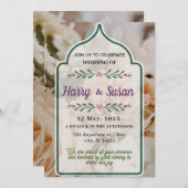 Elegante Hochzeit, Bouquet von Blume, grüner Rahme Einladung (Vorne/Hinten)