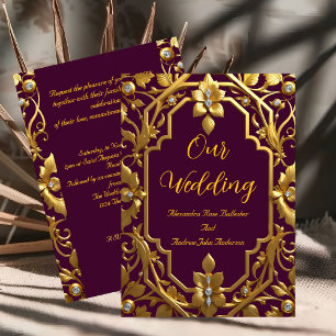 Elegante Hochzeit Burgund Gold Verzierte Rahmen Bl Einladung