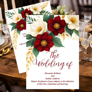 Elegante Hochzeit Burgund Weiß Gold Blumen Einladung