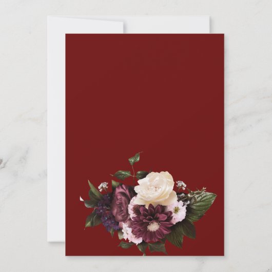 Elegante Hochzeit Burgund & Weiße Flora Einladung (Rückseite)