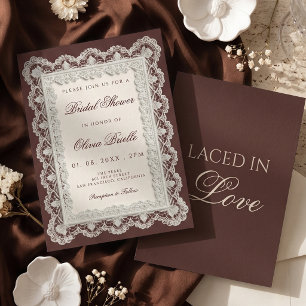 Elegante Hochzeit-Chocolate-Old-Money-Spitze-Braut Einladung