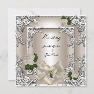 Elegante Hochzeit Creme Rose Silber Einladung