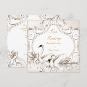 Elegante Hochzeit Cremeweiße Schwäne Schleife Einladung