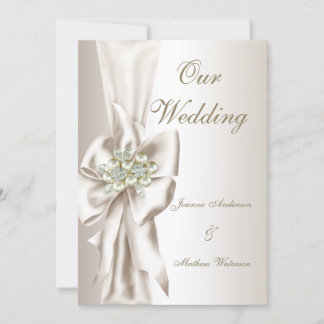 Elegante Hochzeit Damast Perle Cremeweiß Schleife  Einladung
