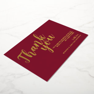 Elegante Hochzeit Danke Burgund und Gold Folieneinladung