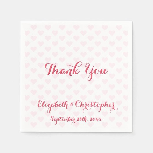 Elegante Hochzeit Danke Rosa Hearts Paper Napkin Serviette (Vorderseite)