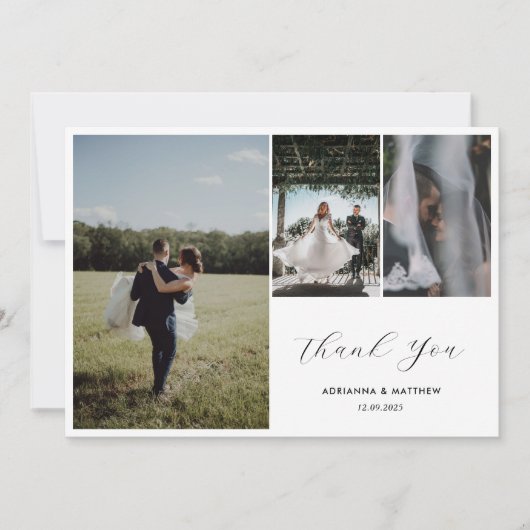 Elegante Hochzeit Danke, Script Vier Foto Dankeskarte (Vorderseite)