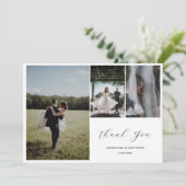 Elegante Hochzeit Danke, Script Vier Foto Dankeskarte (Stehend Vorderseite)