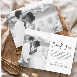 Elegante Hochzeit Dankeschön Foto Einladung<br><div class="desc">Minimalistische Hochzeit Dankeschön Karten,  die ein Foto auf der Vorder- und Rückseite haben. Die Dankeschön-Karten enthalten eine moderne,  handgeschriebene,  kursive Schriftzeichen-Typografie,  die elegant,  einfach und modern nach Ihrer Hochzeitsfeier zu benutzen sind.</div>