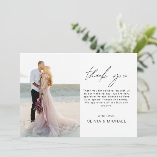 Elegante Hochzeit Dankeschön Foto Einladung (Stehend Vorderseite)