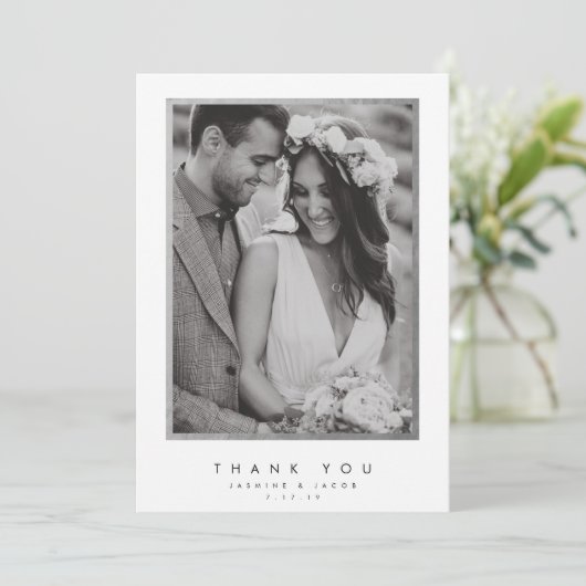 Elegante Hochzeit Dankeschön Fotokarte Dankeskarte (Stehend Vorderseite)