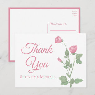 Elegante Hochzeit Dankeschön Wasserfarbe Rosa Flor Postkarte