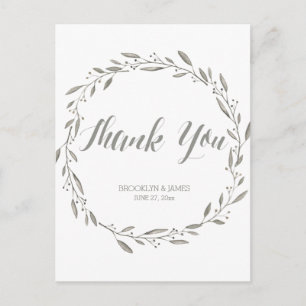Elegante Hochzeit Danksagungskarten Grauer Kranz Postkarte