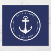 Elegante Hochzeit der Anchor Navy & White Nautical Schaumweinetikett (Einzelnes Label)