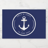 Elegante Hochzeit der Anchor Navy & White Nautical Schaumweinetikett (Einzelnes Label)