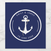 Elegante Hochzeit der Anchor Navy & White Nautical Weinetikett (Einzelnes Label)