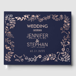 Elegante Hochzeit der Blue Rose Gold Floral Gästebuch