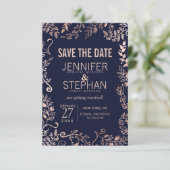 Elegante Hochzeit der Blue Rose Gold Floral Save The Date (Stehend Vorderseite)