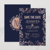 Elegante Hochzeit der Blue Rose Gold Floral Save The Date (Vorne/Hinten)