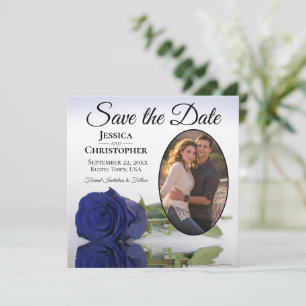 Elegante Hochzeit der Blue Rose Oval Foto Save The Date