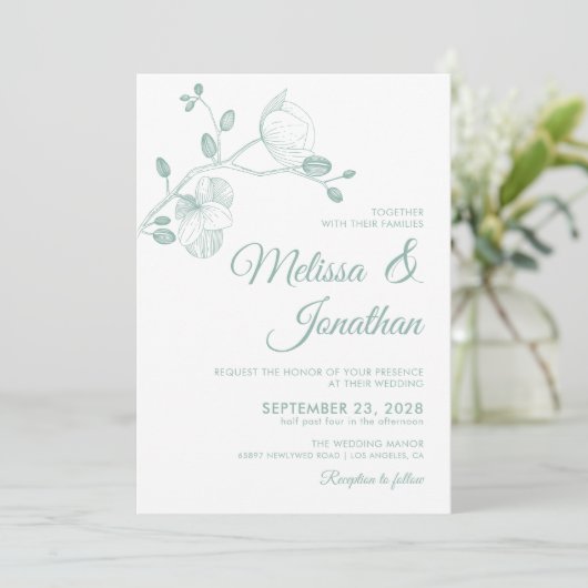 Elegante Hochzeit der blühenden Orchideen Einladung (Stehend Vorderseite)