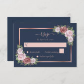 Elegante Hochzeit der Blütenblume Rose Gold Floral RSVP Karte (Vorne/Hinten)