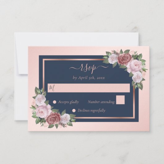 Elegante Hochzeit der Blütenblume Rose Gold Floral RSVP Karte (Vorderseite)
