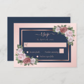 Elegante Hochzeit der Blütenblume Rose Gold Floral RSVP Karte (Vorne/Hinten)