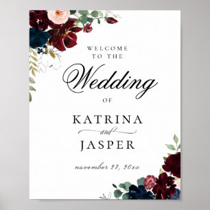 Elegante Hochzeit der Burgundy Blush Navy Poster