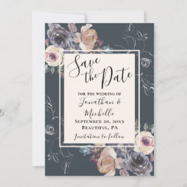 Elegante Hochzeit der grauen Creme und der blühend Save The Date