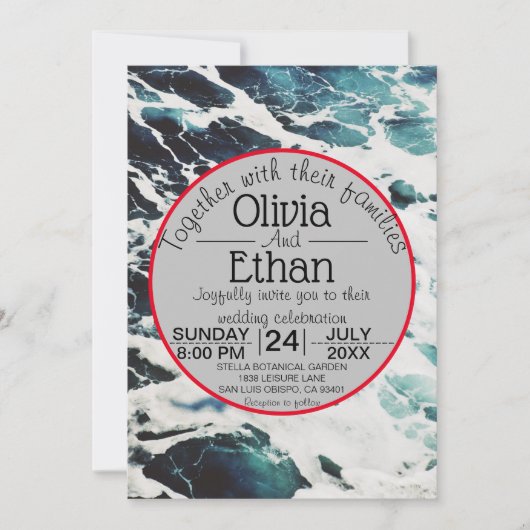 Elegante Hochzeit der Hochzeit der Küste des Blaue Einladung (Vorderseite)