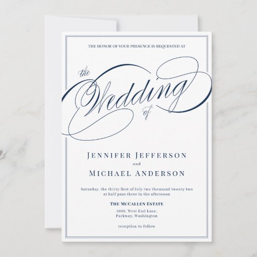 Elegante Hochzeit der klassischen Kalligraphie der Einladung (Vorderseite)