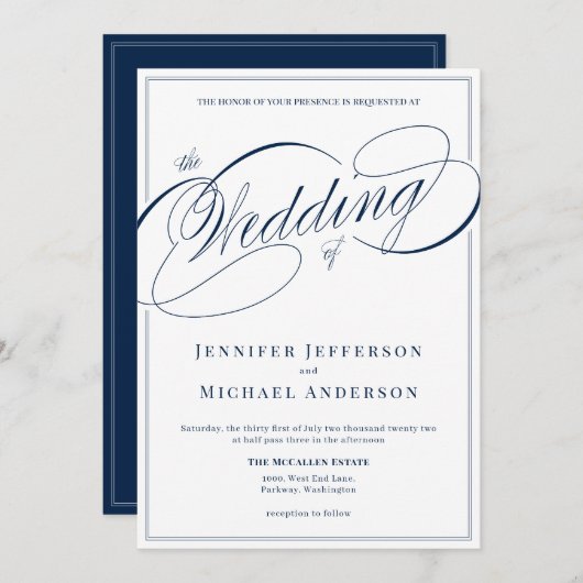 Elegante Hochzeit der klassischen Kalligraphie der Einladung (Vorne/Hinten)