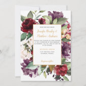 Elegante Hochzeit der Lila Roten-Gold-Flora Einladung (Vorderseite)