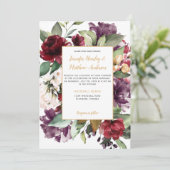 Elegante Hochzeit der Lila Roten-Gold-Flora Einladung (Stehend Vorderseite)