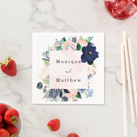 Elegante Hochzeit der Marine und Blush Pink Floral Serviette (Beispiel)