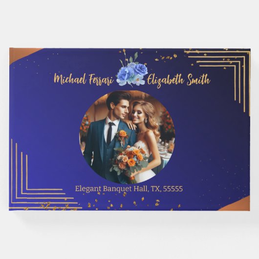 Elegante Hochzeit der Marine und Burnt Orange Gästebuch (Vorderseite)