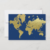 Elegante Hochzeit der Marine und Gold Weltkarte RSVP Karte (Rückseite)