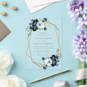 Elegante Hochzeit der Marine und hellblauer Blumen Acryleinladungen (In Situ (Hochzeit))