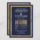 Elegante Hochzeit der modernen Navy Blue-Gold-Sequ Einladung (Vorne/Hinten)