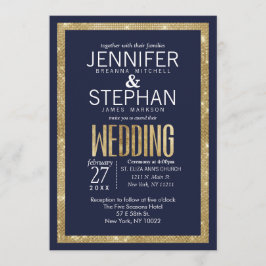 Elegante Hochzeit der modernen Navy Blue-Gold-Sequ Einladung