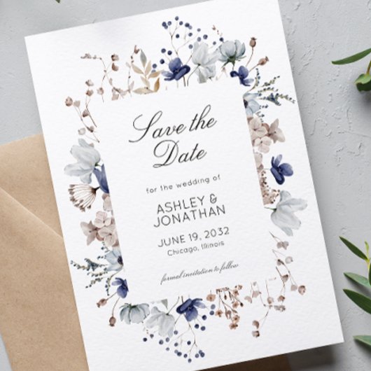 Elegante Hochzeit der modernen Wildblume Save The Date