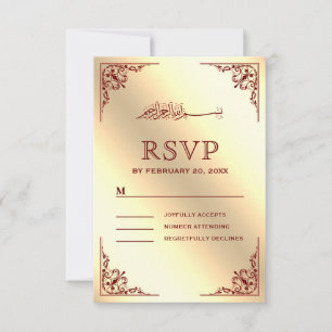 Elegante Hochzeit der Muslime aus Burgund und Gold RSVP Karte