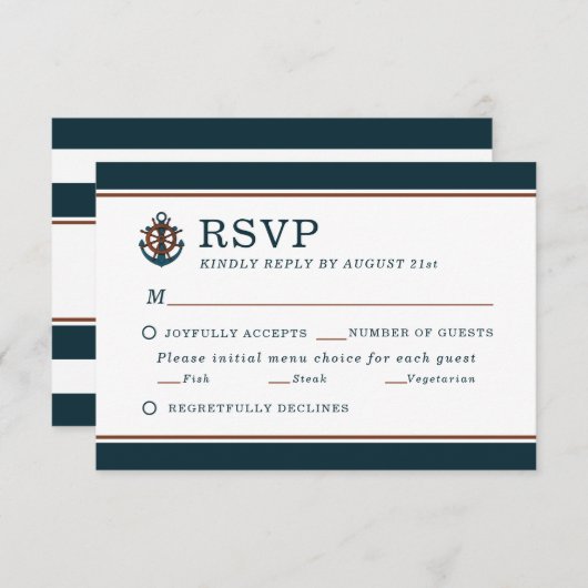 Elegante Hochzeit der Nautischen Marine RSVP Karte (Vorne/Hinten)