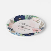 Elegante Hochzeit der Navy und Rosa Florals Pappteller (Schrägansicht)