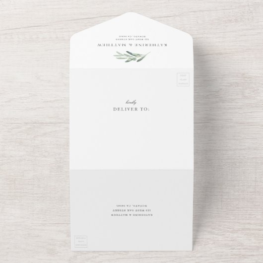 Elegante Hochzeit der Olive Branch All In One Einladung (Außenbereich)